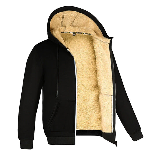 Men's Fleece Hoodie Jacket with Zipper - Warm, Casual, and Stylish Long Sleeve Coat